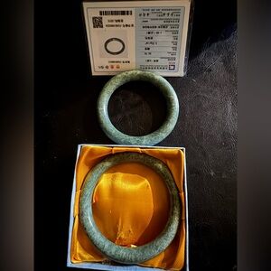 Certified green jadeite bangles 62-64mm set rare antique.